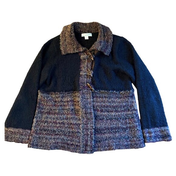 Christopher & Banks Sweater Cardigan Jacket Black Brown Large Lagenlook Art Wear - Picture 1 of 7